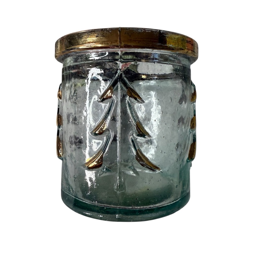 Vintage Round Clear Glass  Textured Heavy Votive Candle Holder Mexico